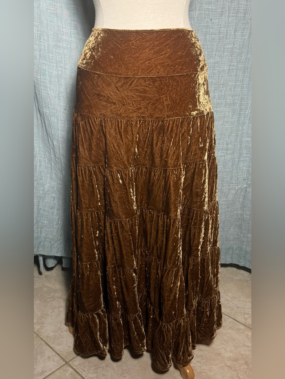 INC International Concepts Bronze-Brown Velvet Tiered Maxi Skirt